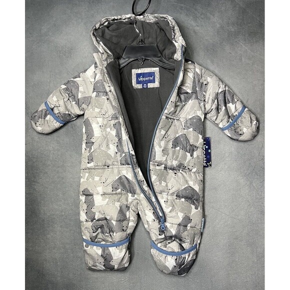 Wippette Baby Fleece Lined Snowsuit Gray White Polar Bear Hooded Zip Up Sz 9M - Picture 4 of 4